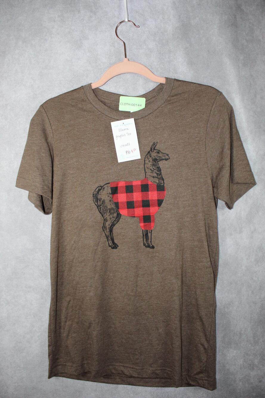 Bella + Canvas Shirt Womens Small Brown Short Sleeve Llama Graphic Tee